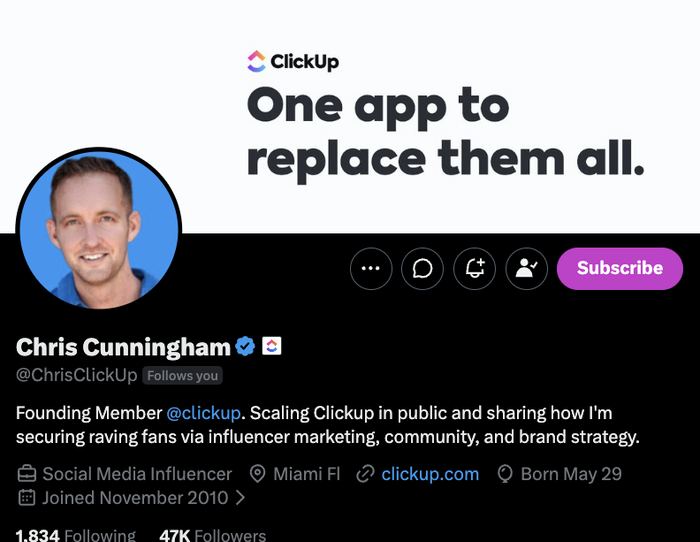Founding team profile at ClickUp, 47K on X