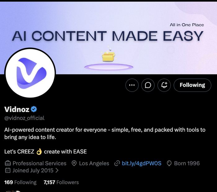 Vidnoz official X profile