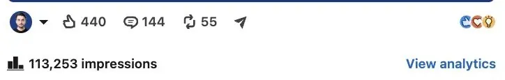 LinkedIn post with 113,253 impressions